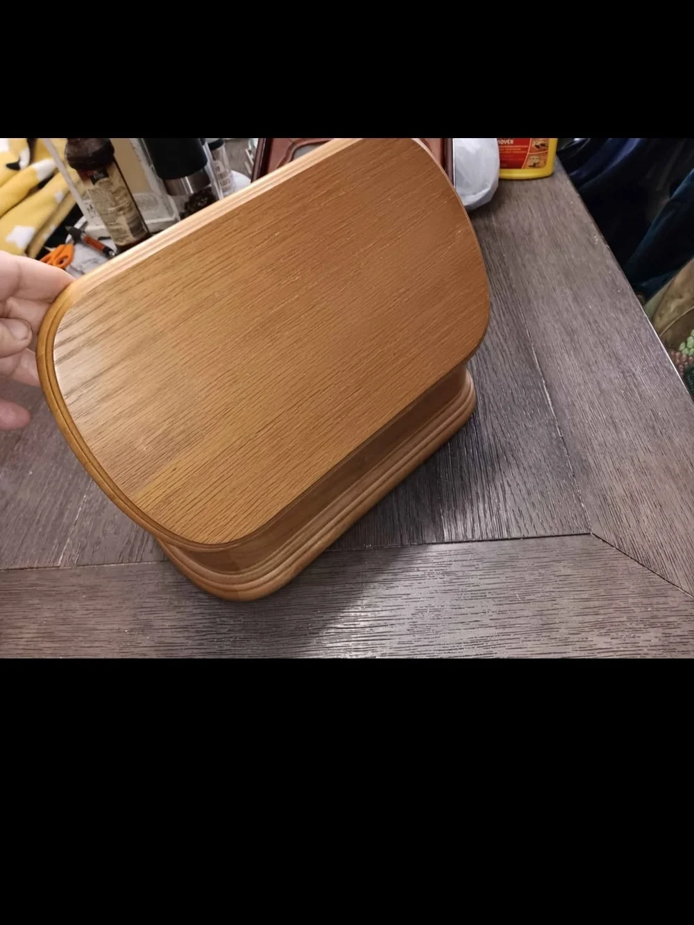Light Wood Oval Jewelry Box With Mirror And Sliding Upper Tray - Oak-Tone